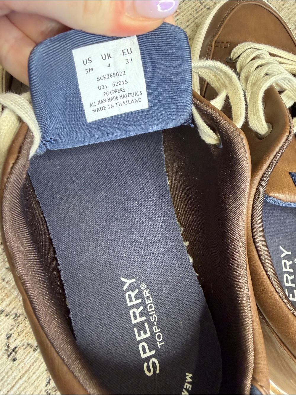 Sperry Brown Leather Boat Sneakers with Cream Laces - Picture 7 of 8